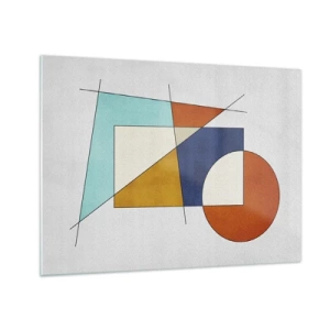 Obraz na skle - Barevné geometrické tvary na světlém pozadí v modernistickém stylu - 70x50cm - Abstrakce: modernistická zábava - Moderní nástěnná dekorace do obývacího pokoje a ložnice ARTTOR