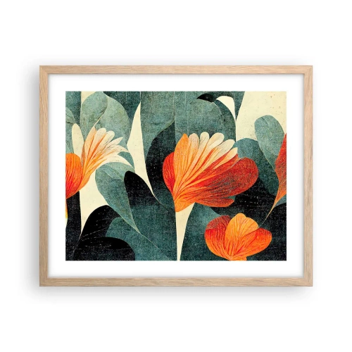 Plakát v rámu světlý dub - Tropické horko a chlad zeleně - 50x40 cm