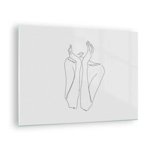 Obraz na skle - Minimalistická kresba ženských rukou a obličeje - 70x50cm - O čem sní dívky - Moderní nástěnná dekorace do obývacího pokoje a ložnice ARTTOR