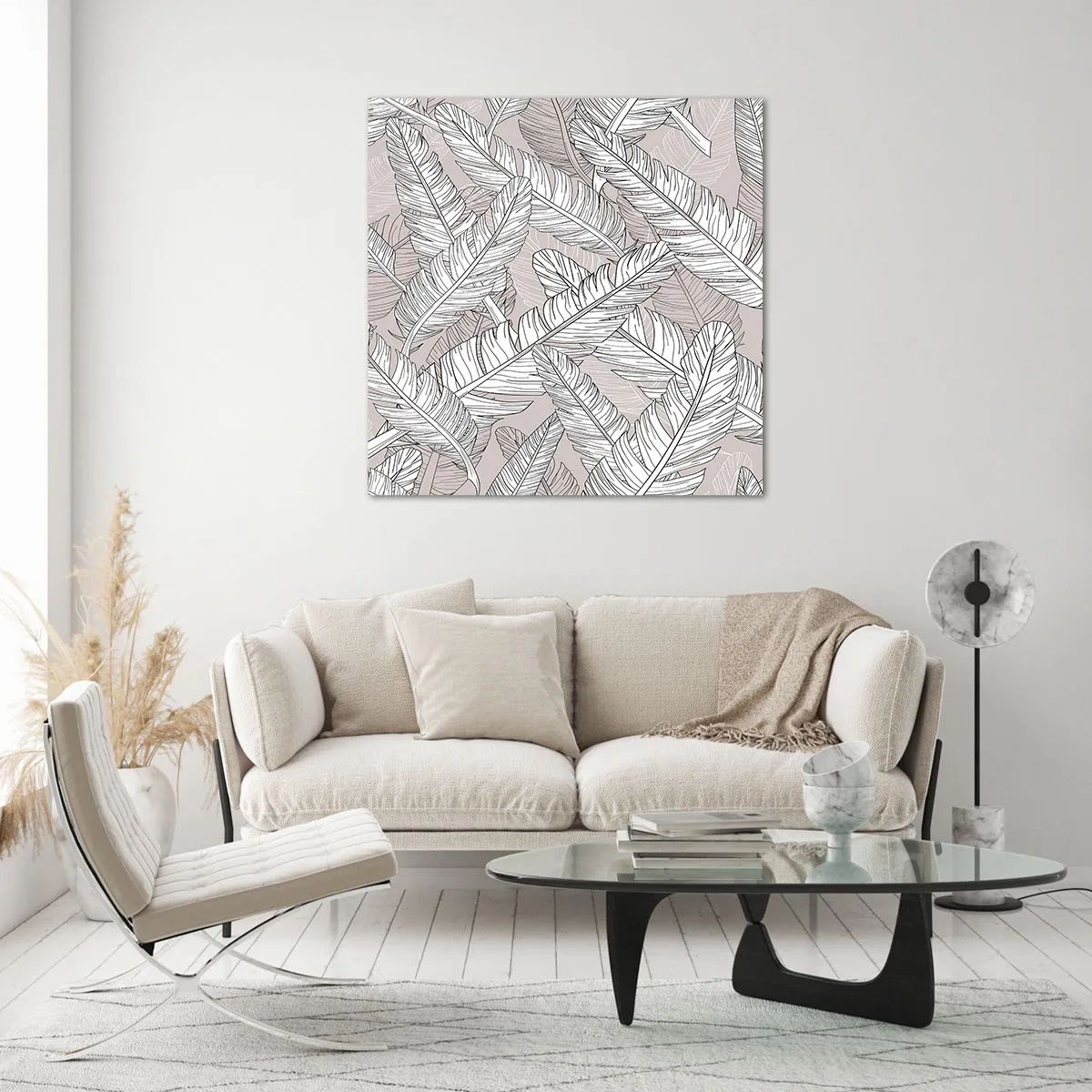 Obraz na skle - Víření peří - 60x60 cm