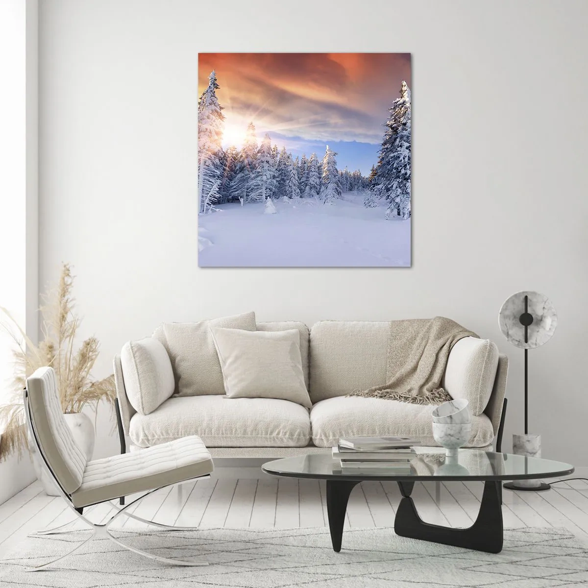 Obraz na skle - Sněžné představení přírody - 50x50 cm