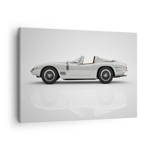 Obraz na plátně - Klasický bílý kabriolet na světlém pozadí - 70x50cm - Příslib zábavy - Moderní nástěnná dekorace do obývacího pokoje a ložnice ARTTOR