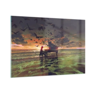 Obraz na skle - Koncert na piano a vlny - 100x70 cm