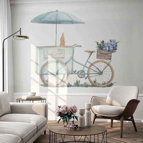 Fototapeta Premium Sand - Sladká vzpomínka na léto - Pastel, Zmrzlina, Jízdní kolo - 500x350 cm
