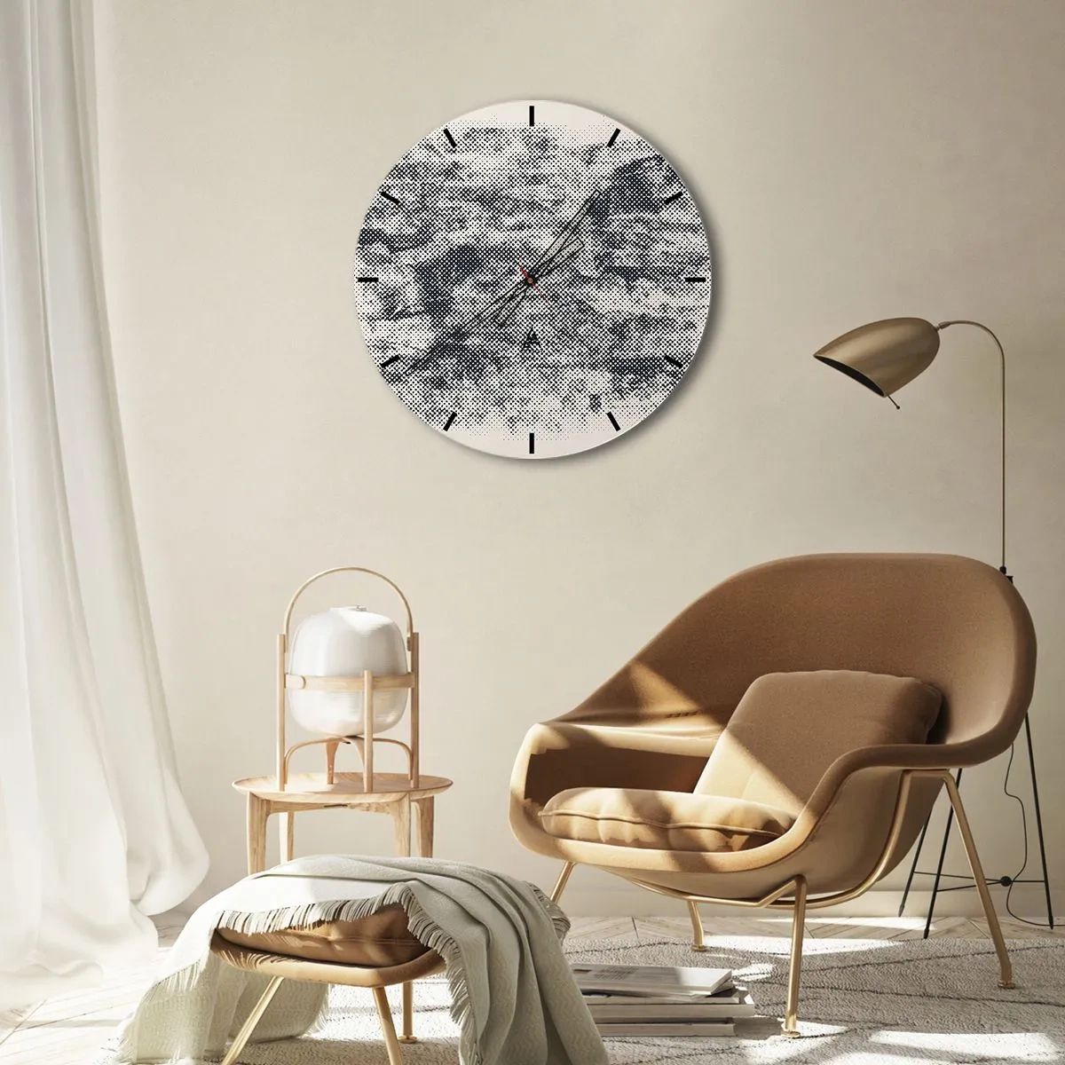 Nástěnné hodiny - Černá a bílá textura s efektem rastrové mřížky - 30x30cm - Mlžná kompozice - Moderní nástěnná dekorace do obývacího pokoje, kuchyně a ložnice ARTTOR