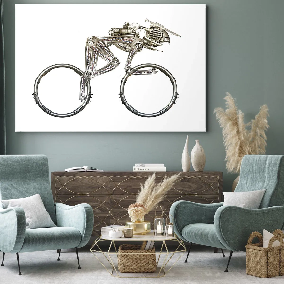 Obraz na plátně - Mechanické jízdní kolo s futuristickým designem - 70x50cm - Úžasný stroj - Moderní nástěnná dekorace do obývacího pokoje a ložnice ARTTOR