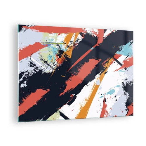 Obraz na skle - Abstraktní tahy štětcem v intenzivních barvách - 70x50cm - Dynamická kompozice - Moderní nástěnná dekorace do obývacího pokoje a ložnice ARTTOR