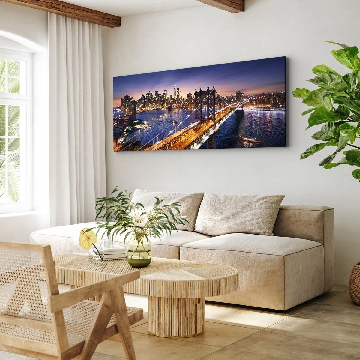 Obraz na plátně - Zářící most do srdce města - 100x40 cm