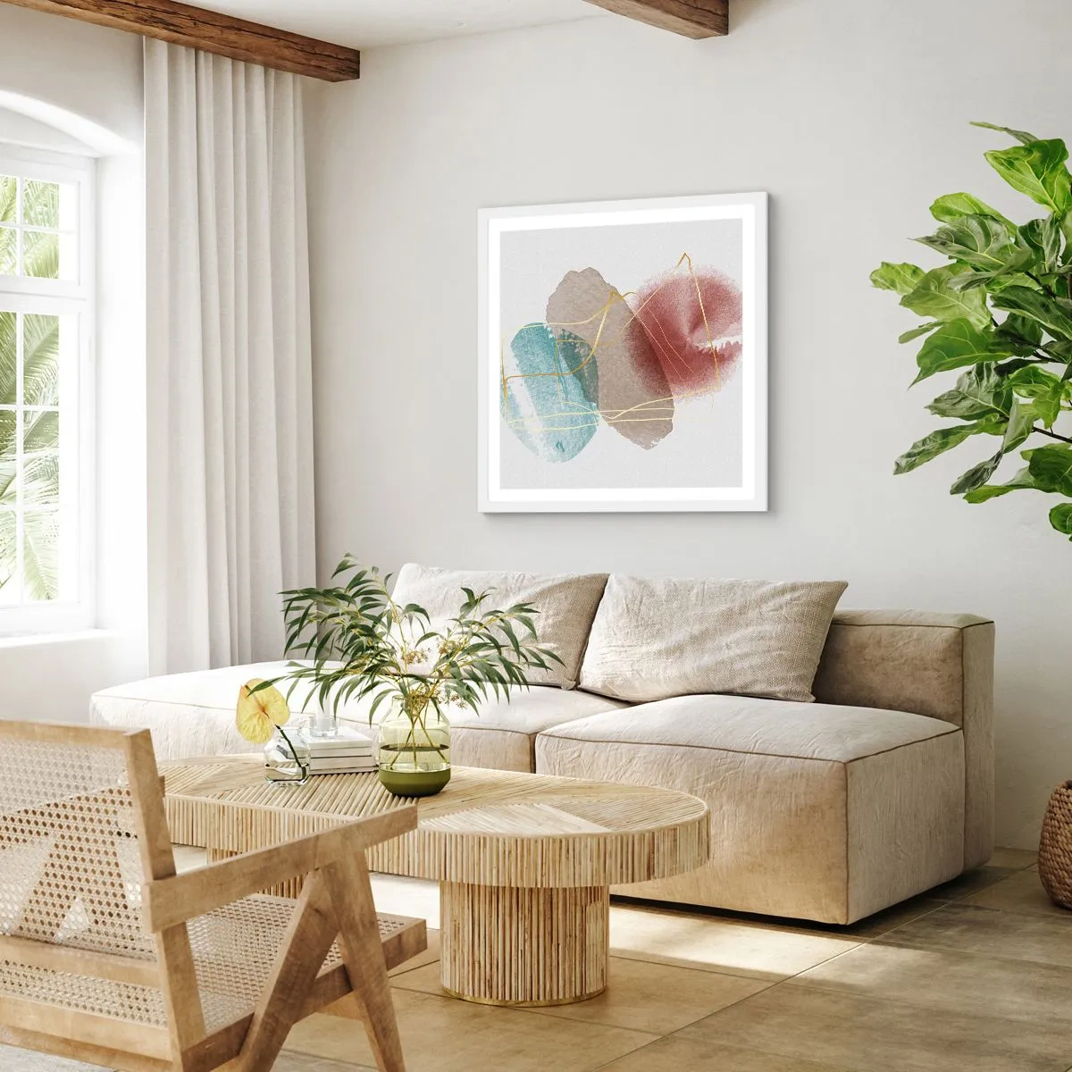 Plakát v bílém rámu - Korálky prostoru - 40x40 cm