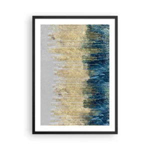 Plakát v černém rámu - Abstraktní kompozice inspirovaná zlatou pláží a oceánem. - 50x70cm - Zlacená hranice - Moderní nástěnná dekorace do obývacího pokoje a ložnice ARTTOR