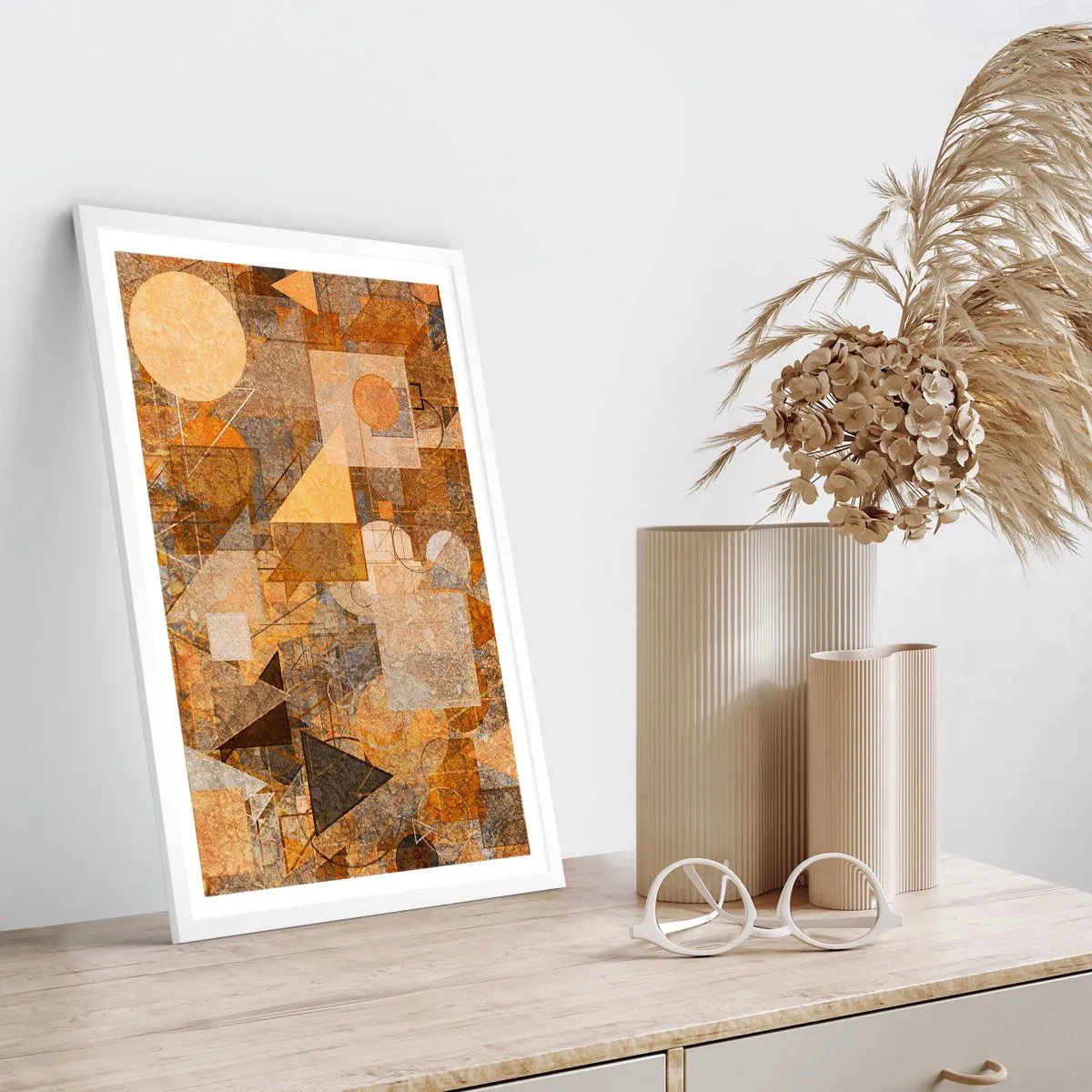 Plakát v bílém rámu - Kubistická bronzová studie - 50x70 cm