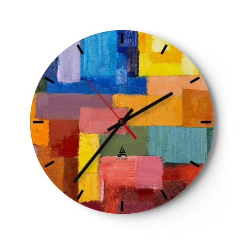 Nástěnné hodiny - Barevné obdélníky s texturou olejové barvy na ciferníku hodin - 30x30cm - Každý jiný, všechny barevné - Moderní nástěnná dekorace do obývacího pokoje, kuchyně a ložnice ARTTOR