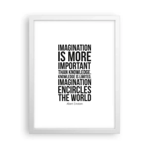 Plakát v bílém rámu - Einstein o síle představivosti - 30x40 cm