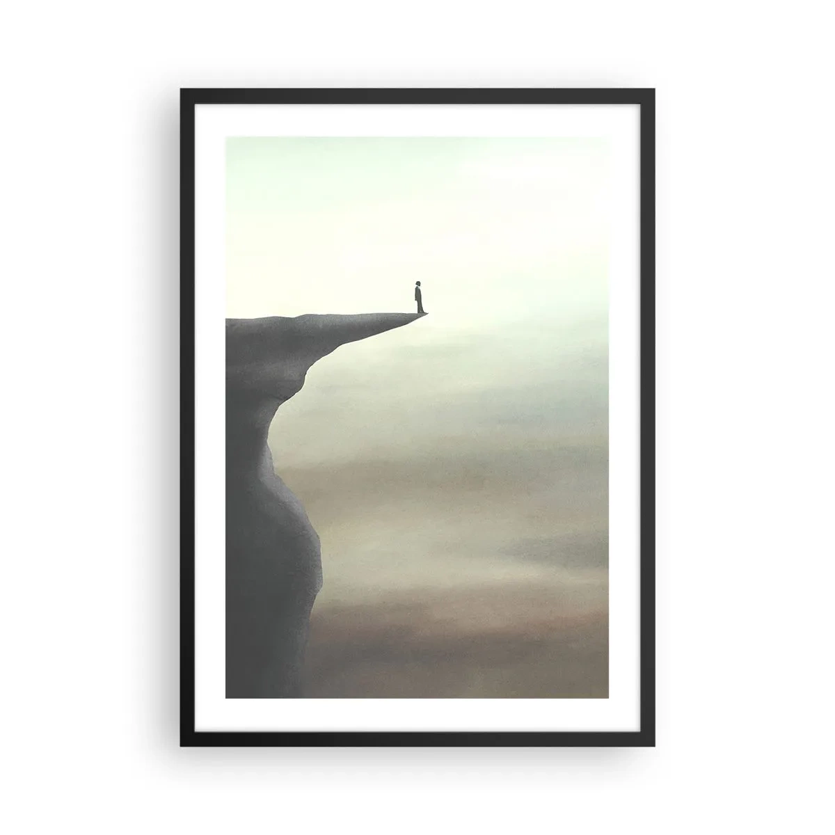 Plakát v černém rámu - Silueta ženy stojící na okraji útesu - 50x70cm - Nahoru, samozřejmě! - Moderní nástěnná dekorace do obývacího pokoje a ložnice ARTTOR