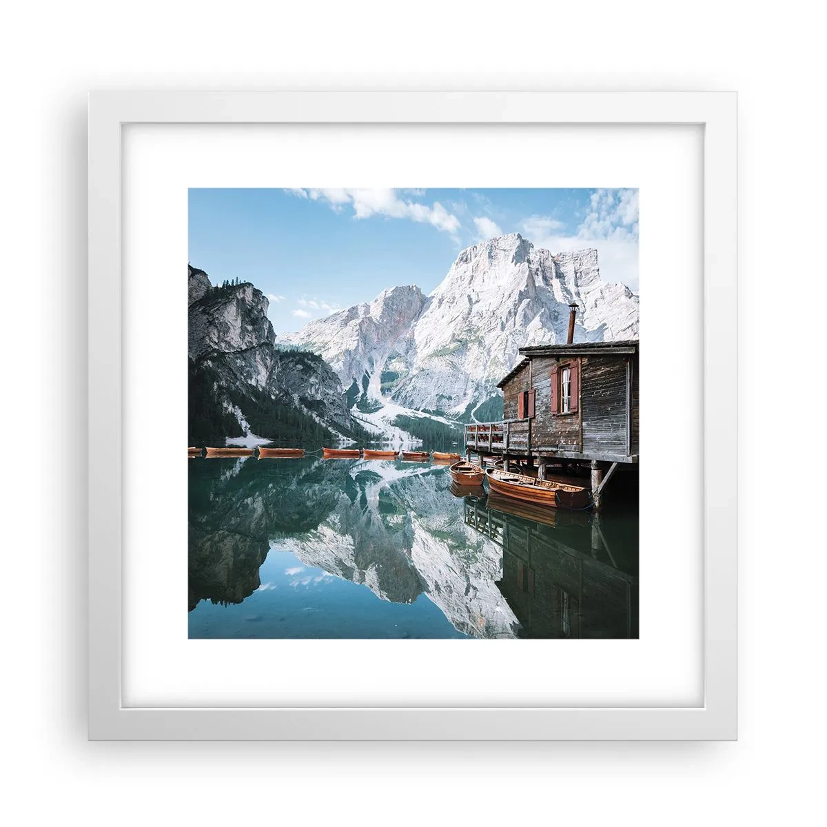 Plakát v bílém rámu - Krystalické, horské ráno - 30x30 cm