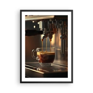 Plakát v černém rámu - Kávovar nalévá espresso do šálku - 50x70cm - Smyslná směs - Moderní nástěnná dekorace do obývacího pokoje a ložnice ARTTOR