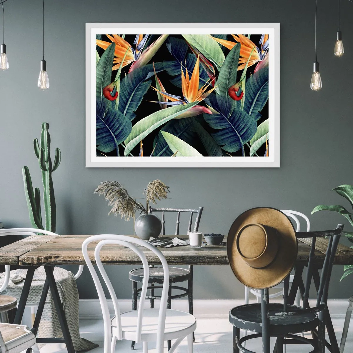 Plakát v bílém rámu - Plamenné květy tropů - 100x70 cm