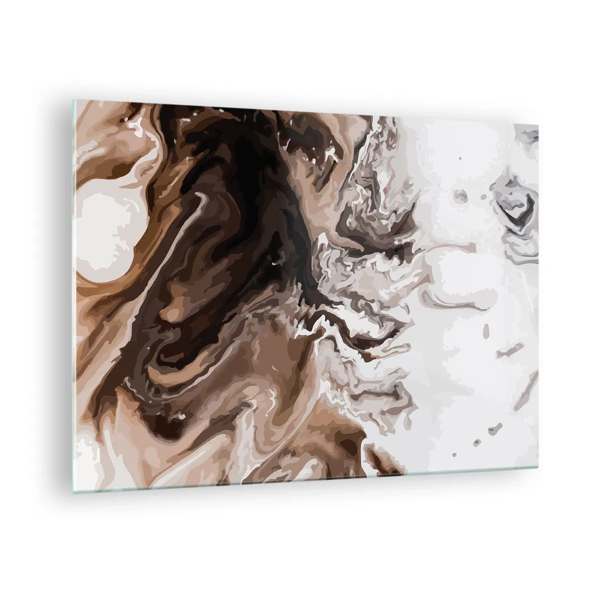Obraz na skle - Abstraktní vzor v tmavých odstínech hnědé a bílé - 70x50cm - Kontrast barev - Moderní nástěnná dekorace do obývacího pokoje a ložnice ARTTOR