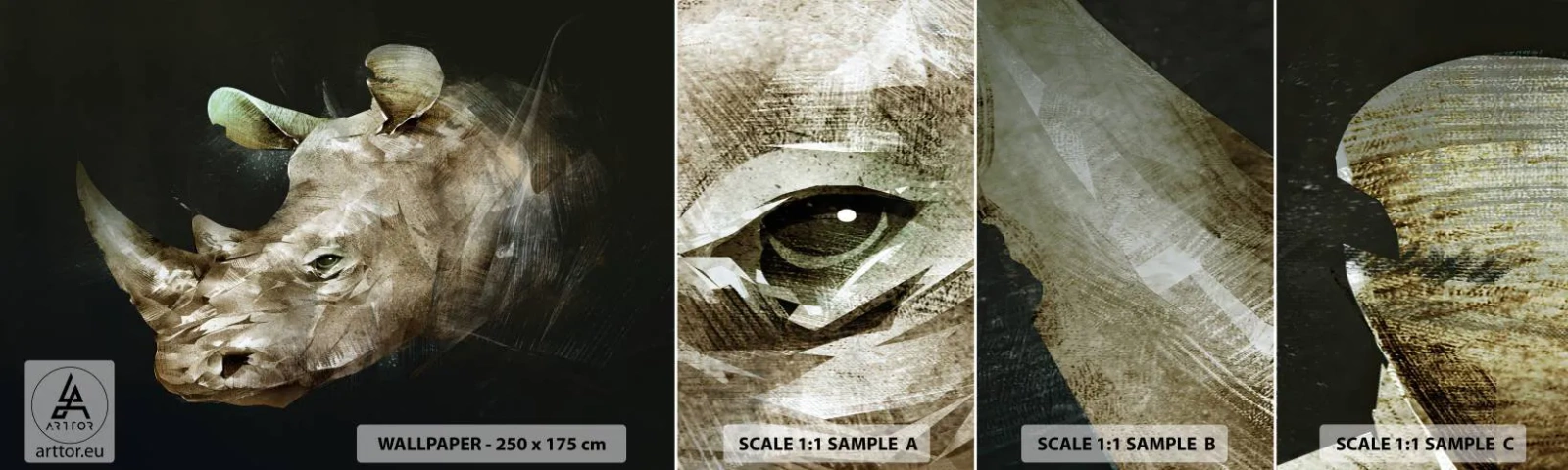 Vzor Fototapety Samolepicí Deluxe Sticker - Skutečně mužná síla - Abstrakce, Nosorožec, Zvířata - 100x30 cm