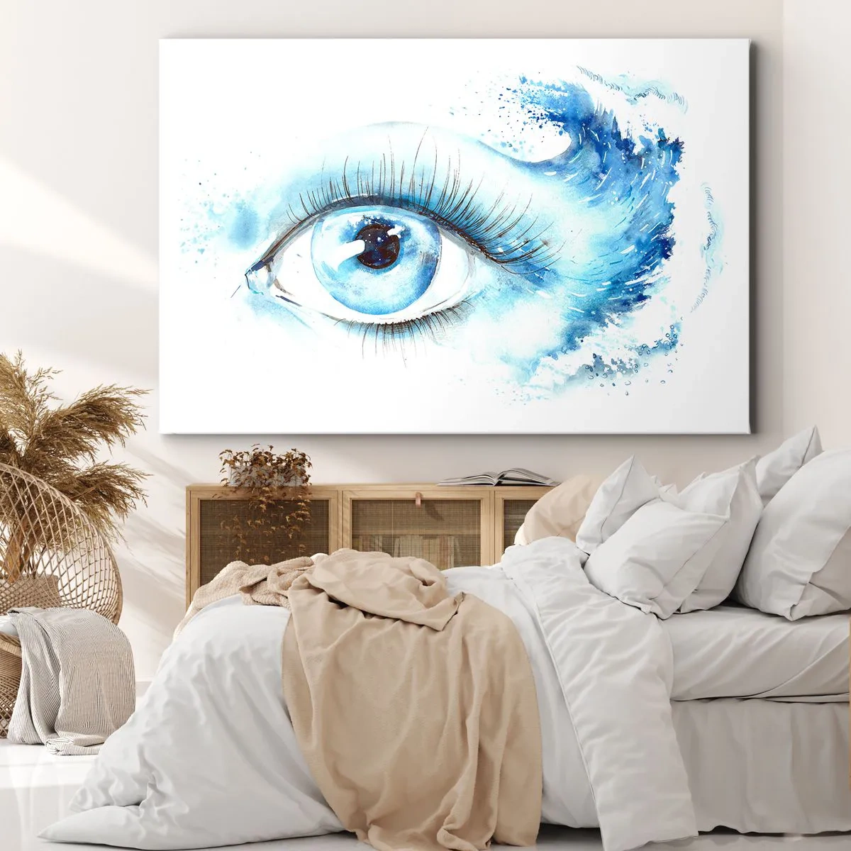 Obraz na plátně - Umělecký akvarel oka s dynamickou vlnou - 70x50cm - Ponořit se do modři pohledu - Moderní nástěnná dekorace do obývacího pokoje a ložnice ARTTOR