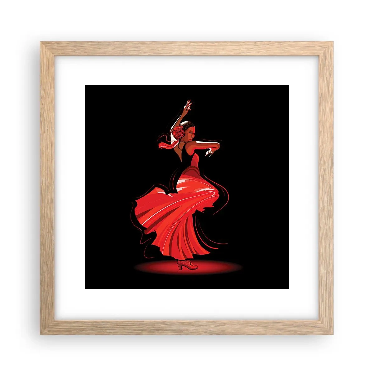 Plakát v rámu světlý dub - Žhavá duše flamenco - 30x30 cm
