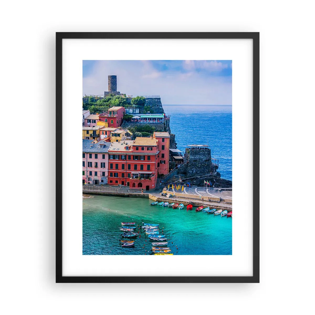 Plakát v černém rámu - Středomořské kouzelné městečko - 40x50 cm