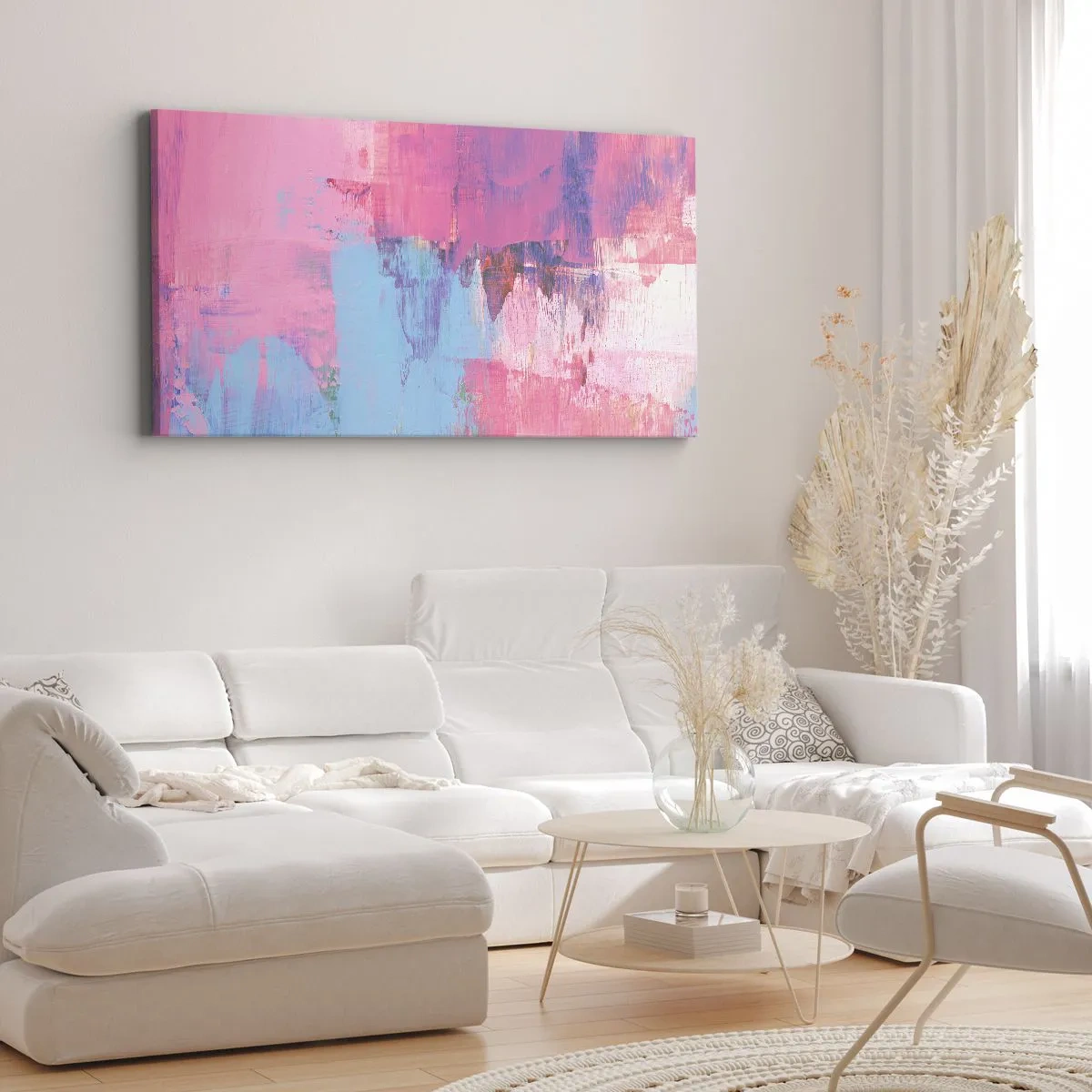 Obraz na plátně - Růžová, modrá a špetka světla - 100x40 cm