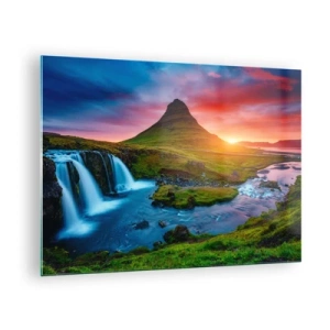 Obraz na skle - Island - oheň a voda - 70x50cm - Island - oheň a voda - Moderní nástěnná dekorace do obývacího pokoje a ložnice ARTTOR