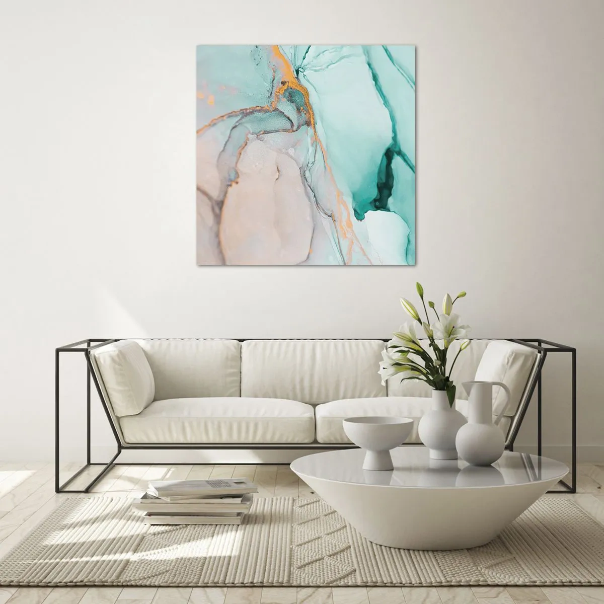 Obraz na skle - Tanec tvarů a barev - 40x40 cm