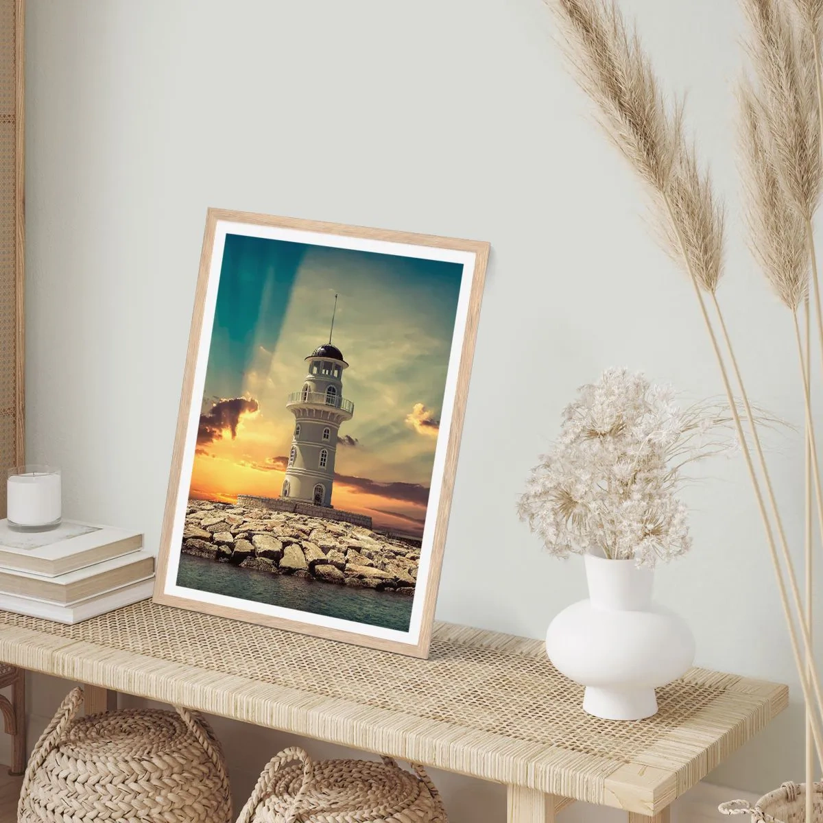 Plakát v rámu světlý dub - Světlo - Dobro - Krása - 50x70 cm