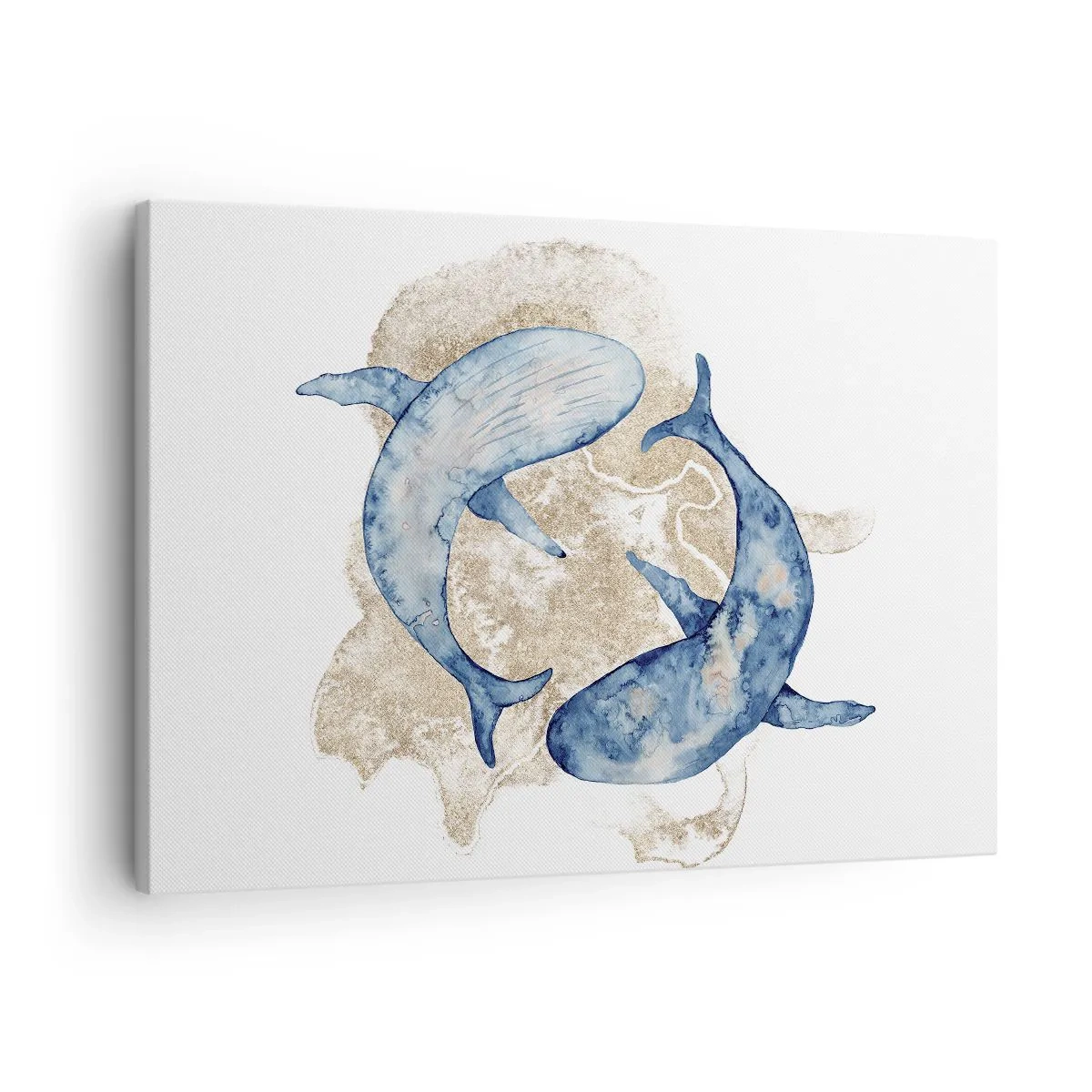 Obraz na plátně - Abstraktní modré velryby na světlém pozadí - 70x50cm - Přátelství nebo láska? - Moderní nástěnná dekorace do obývacího pokoje a ložnice ARTTOR