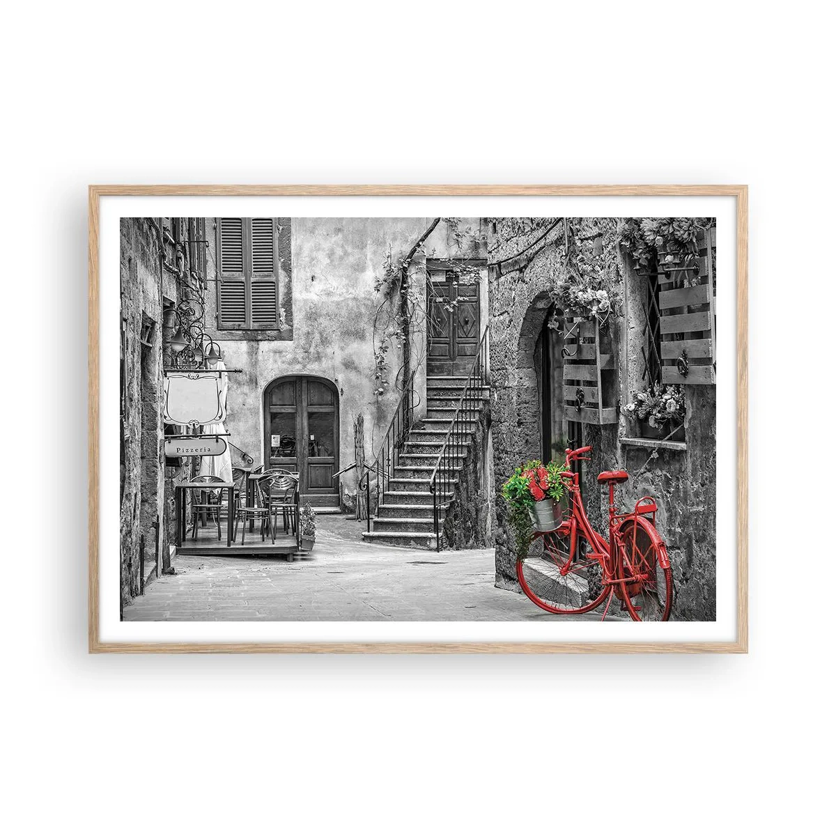 Plakát v rámu světlý dub - Toskánská ulička - 100x70 cm