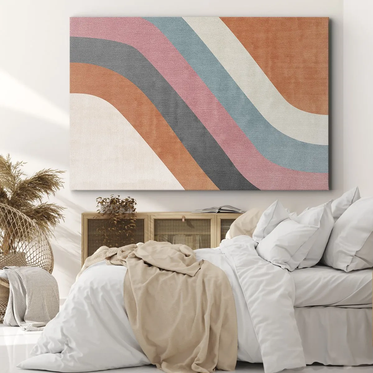 Obraz na plátně - Barevné retro pruhy - 70x50cm - Diagonální kompozice – pohyb - Moderní nástěnná dekorace do obývacího pokoje a ložnice ARTTOR