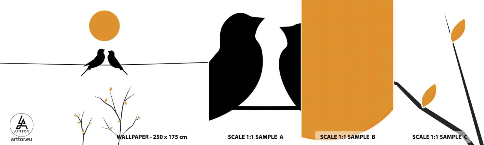 Fototapeta Vzorek Standard Eco - Slavíčí večer - Abstrakce, Ptactvo, Grafika - 100x30 cm