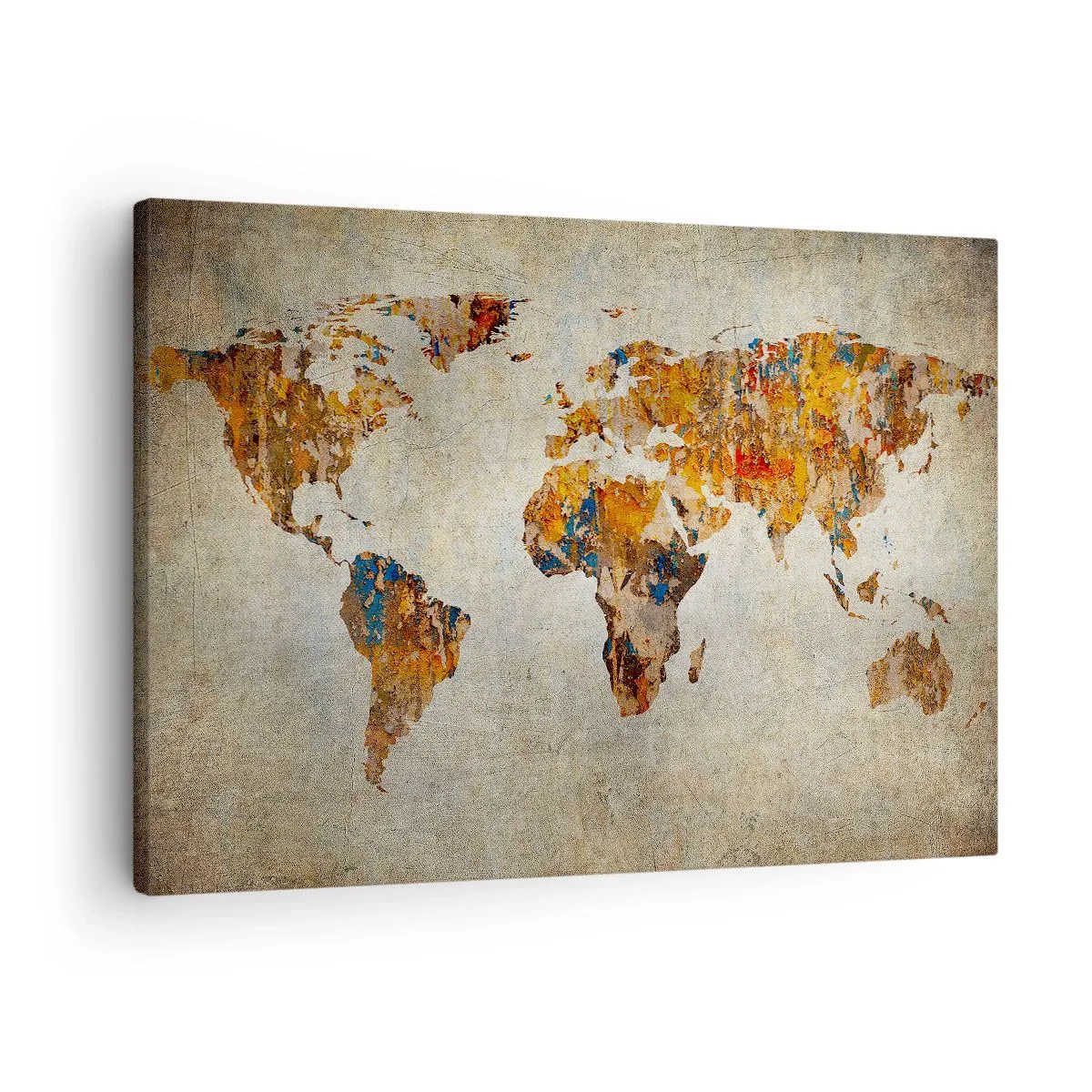 Obraz na plátně - Mapa světa s barevnými akcenty - 70x50cm - Skutečně velký svět - Moderní nástěnná dekorace do obývacího pokoje a ložnice ARTTOR