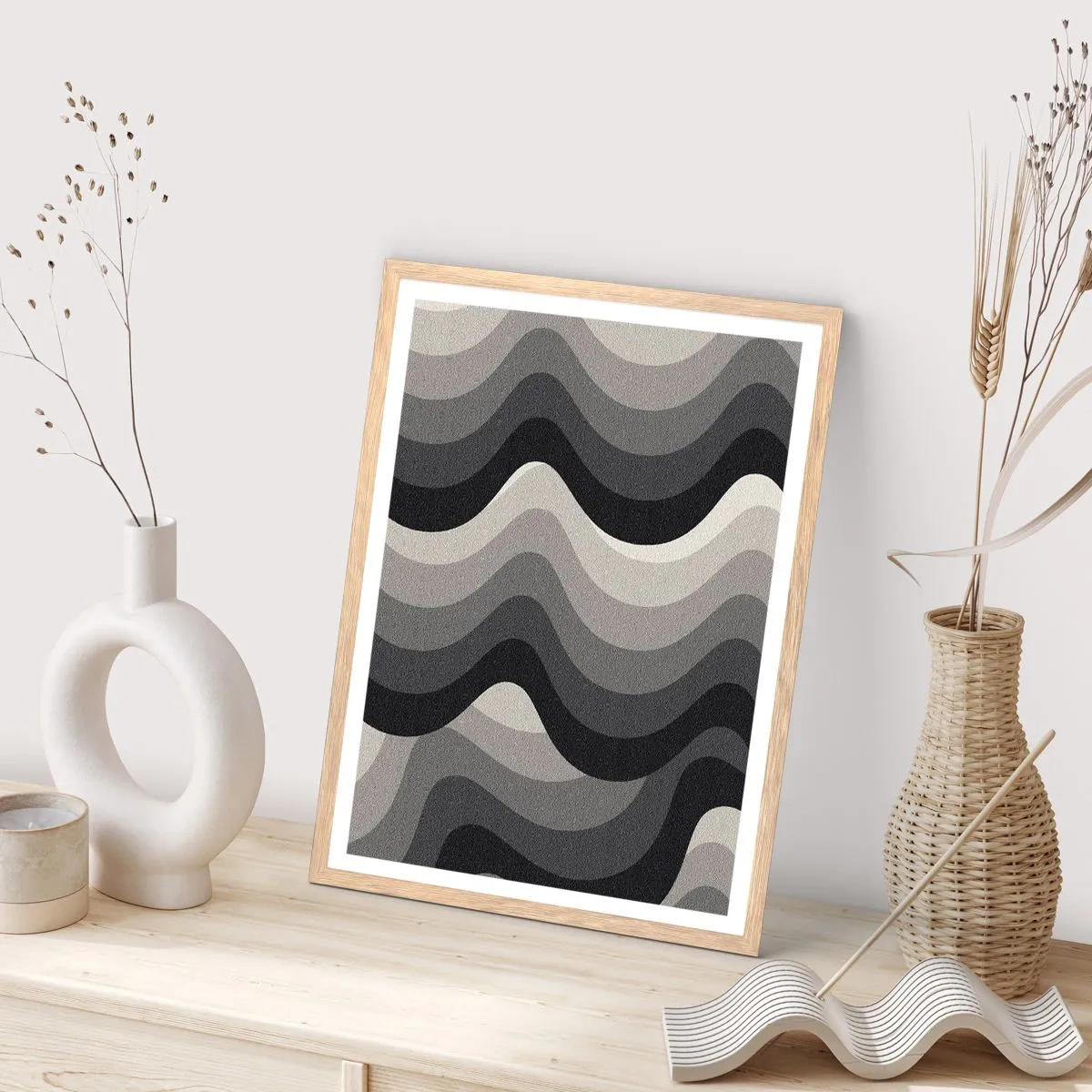 Plakát v rámu světlý dub - Vlna za vlnou - 50x70 cm