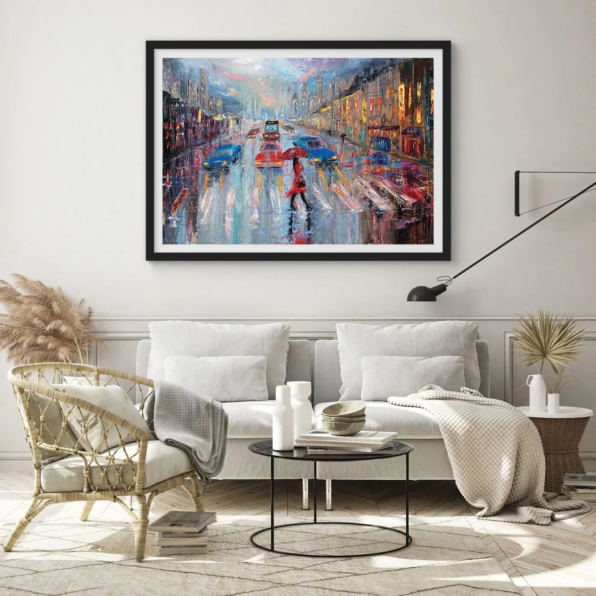 Plakát v černém rámu - Deštivé odpoledne ve městě - 91x61 cm