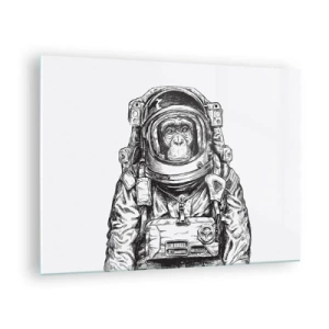 Obraz na skle - Náčrt opice v astronautském obleku na bílém pozadí - 70x50cm - Alternativní vývoj - Moderní nástěnná dekorace do obývacího pokoje a ložnice ARTTOR