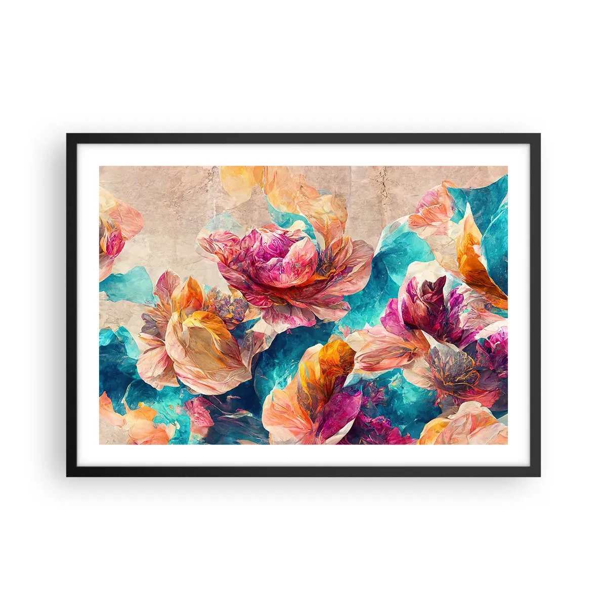 Plakát v černém rámu - Barevné bohatství kytice - 70x50 cm
