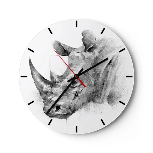 Nástěnné hodiny - Náčrt stylu portrétu nosorožce - 30x30cm - Africký portrét - Moderní nástěnná dekorace do obývacího pokoje, kuchyně a ložnice ARTTOR