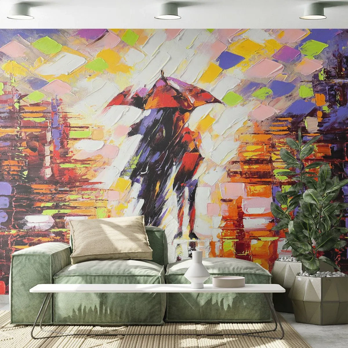 Fototapeta Premium Sand - Společně přes noc a déšť - Abstrakce, Zamilovaný pár, Procházka v dešti - 100x70 cm