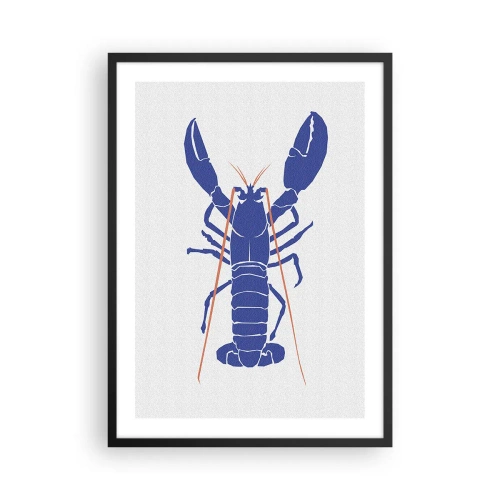 Plakát v černém rámu - Vysoce kontrastní grafika humra v minimalistickém stylu - 50x70cm - Elegantní modrý humr - Moderní nástěnná dekorace do obývacího pokoje a ložnice ARTTOR