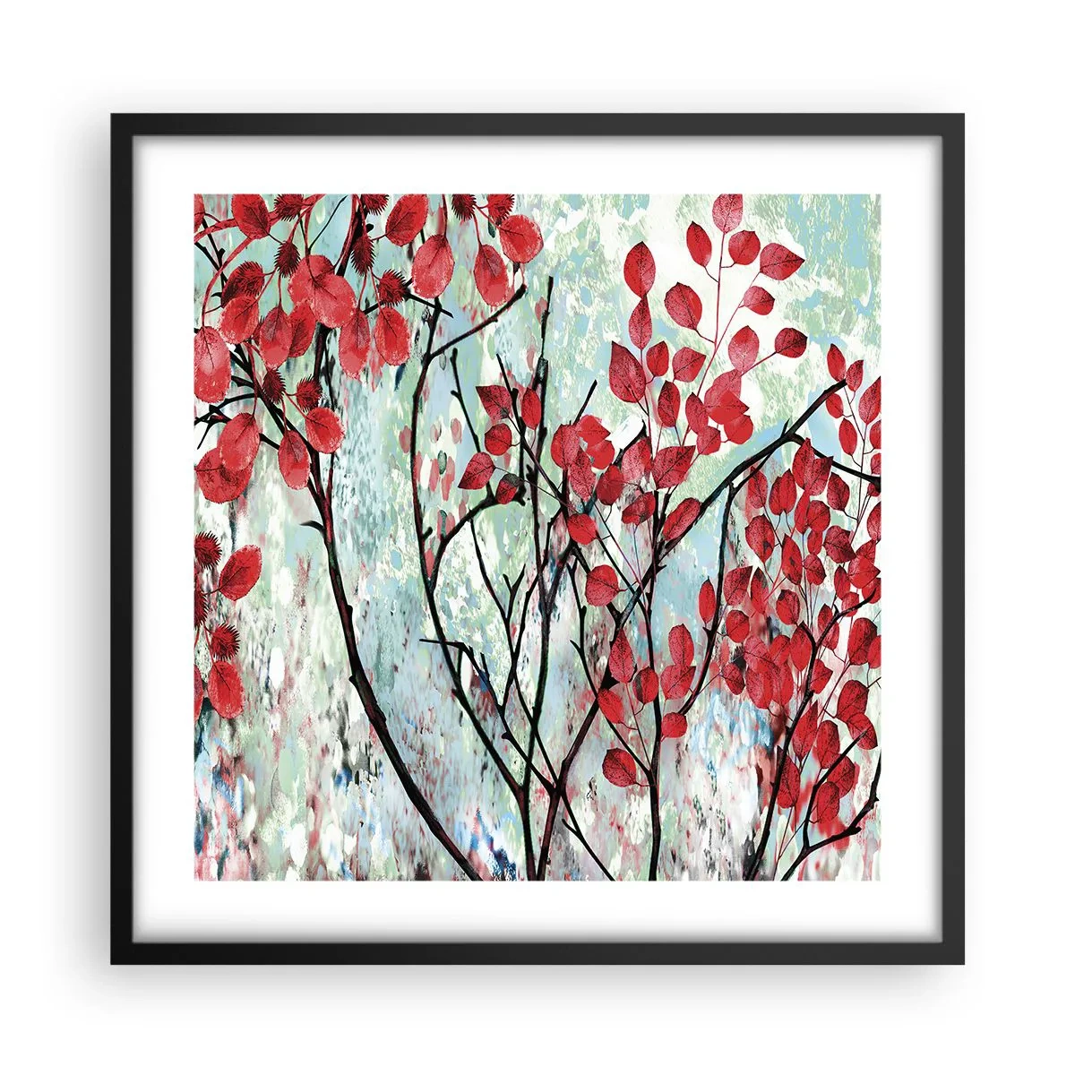 Plakát v černém rámu - Strom v šarlatové - 50x50 cm