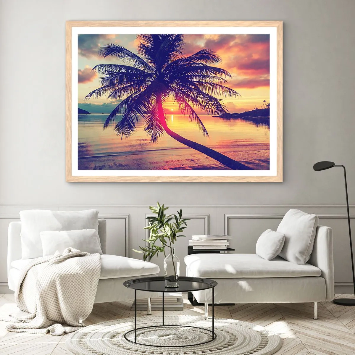 Plakát v rámu světlý dub - Večer pod palmami - 50x40 cm