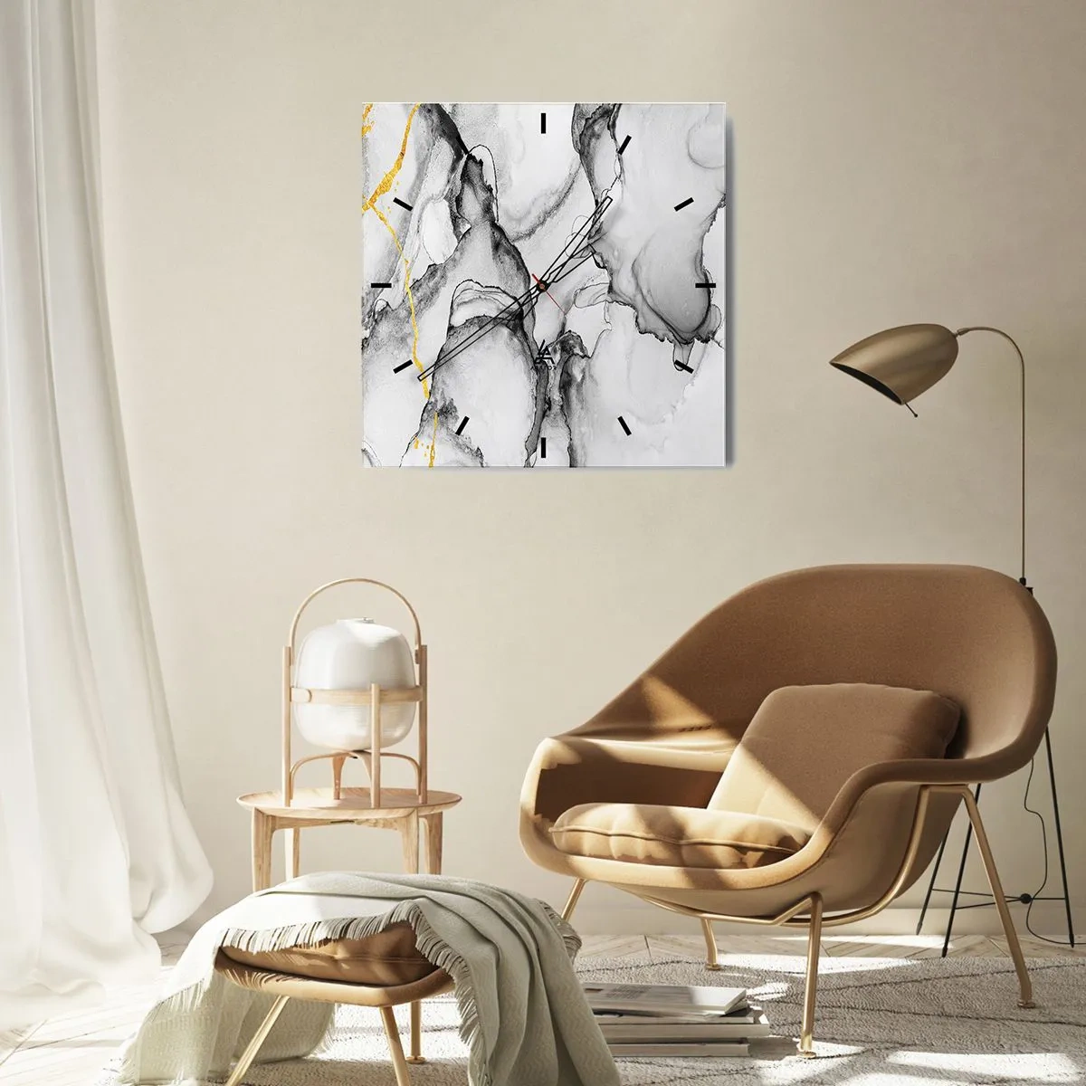 Nástěnné hodiny - Kompozice se zlatým motivem - 30x30 cm