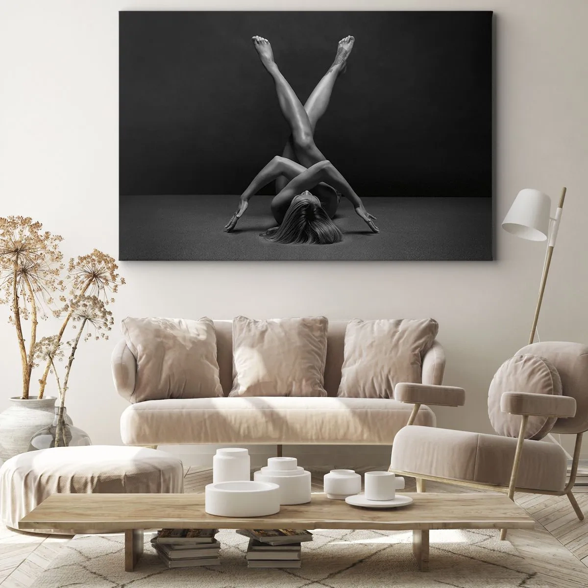Obraz na plátně - Umělecký pohled na ženu v černé a bílé - 70x50cm - Geometrie nahoty - Moderní nástěnná dekorace do obývacího pokoje a ložnice ARTTOR