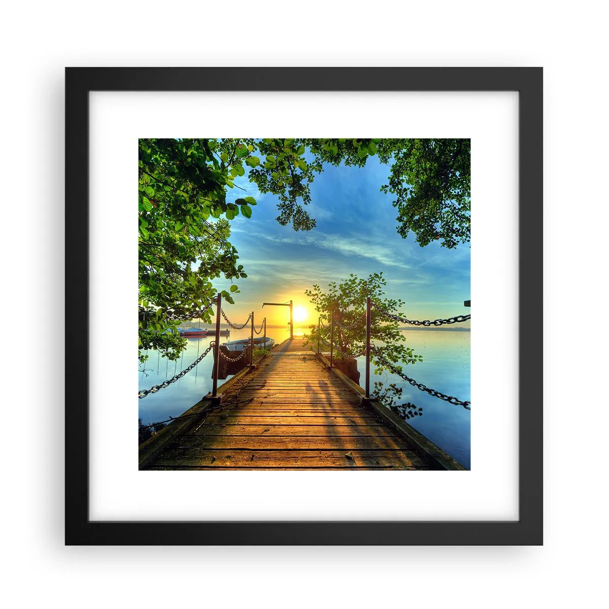 Plakát v černém rámu - Západ u vody - 30x30 cm