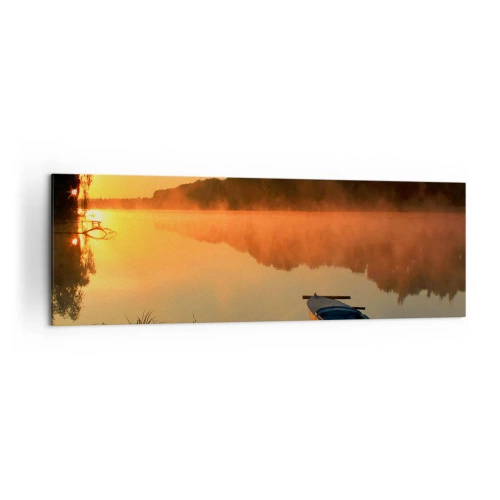 Obraz na plátně - Východ slunce u vody jako povrch zrcadla - 160x50 cm