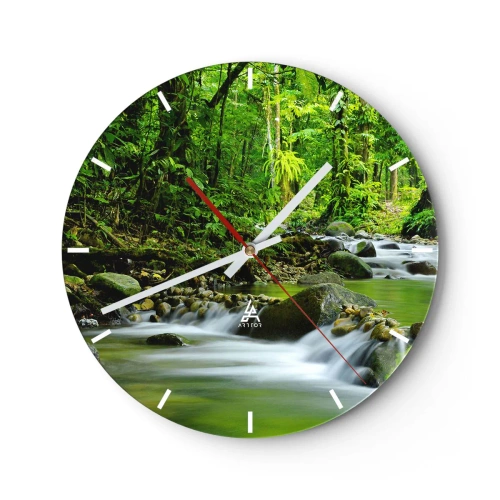 Nástěnné hodiny - Potok v tropickém deštném pralese - 30x30cm - Plout mořem zeleně - Moderní nástěnná dekorace do obývacího pokoje, kuchyně a ložnice ARTTOR