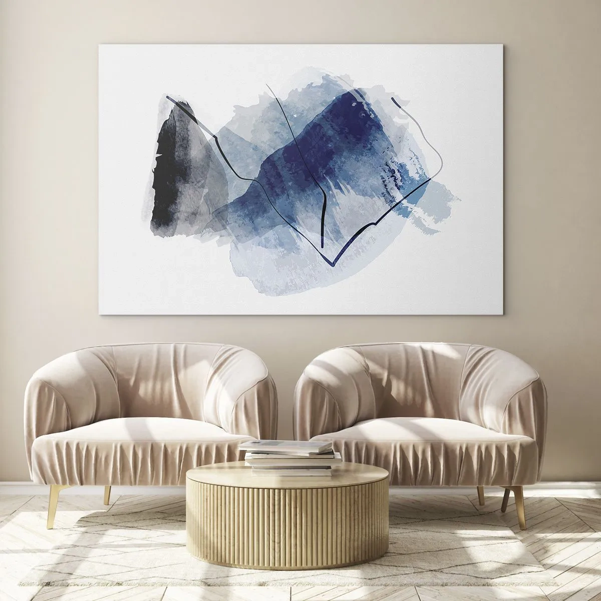Obraz na skle - Abstraktní kompozice v odstínech modré - 70x50cm - Ledová hora - Moderní nástěnná dekorace do obývacího pokoje a ložnice ARTTOR